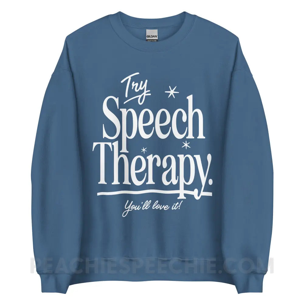 Try Speech Therapy Classic Sweatshirt - Indigo Blue / S - peachiespeechie.com
