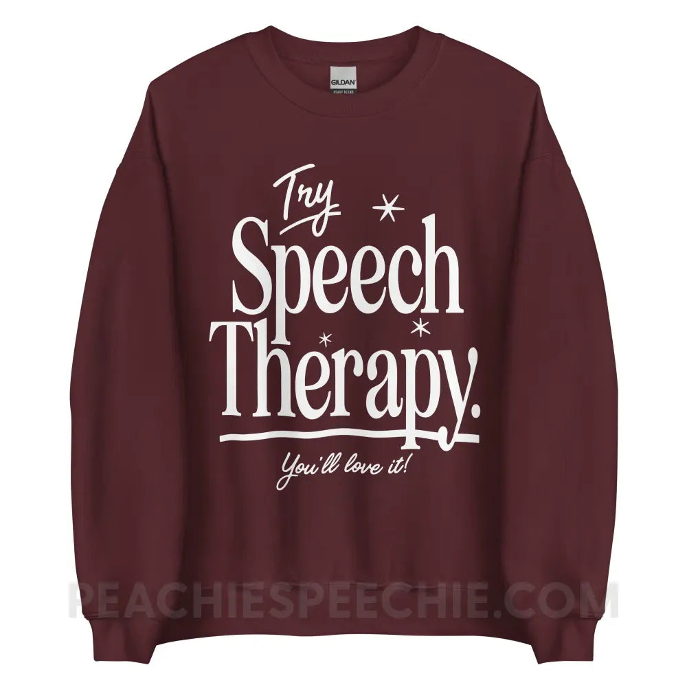 Try Speech Therapy Classic Sweatshirt - Maroon / S - peachiespeechie.com