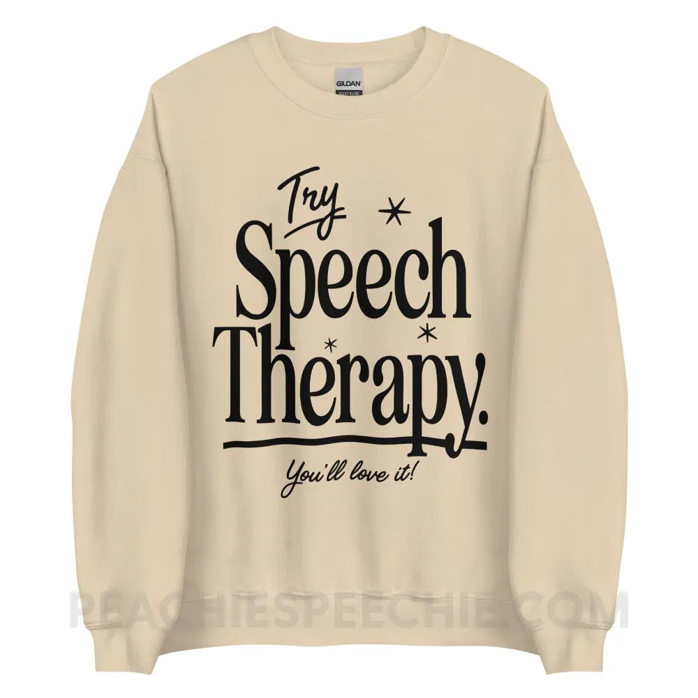 Try Speech Therapy Classic Sweatshirt - Sand / S - peachiespeechie.com