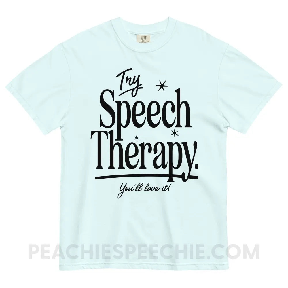 Try Speech Therapy Comfort Colors Tee - Chambray / S - peachiespeechie.com