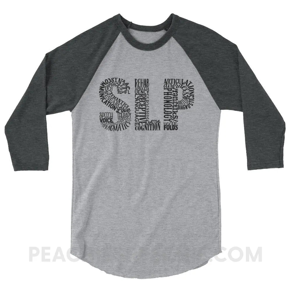 Typographic SLP Baseball Tee - Heather Grey/Heather Charcoal / XS - T-Shirts & Tops peachiespeechie.com