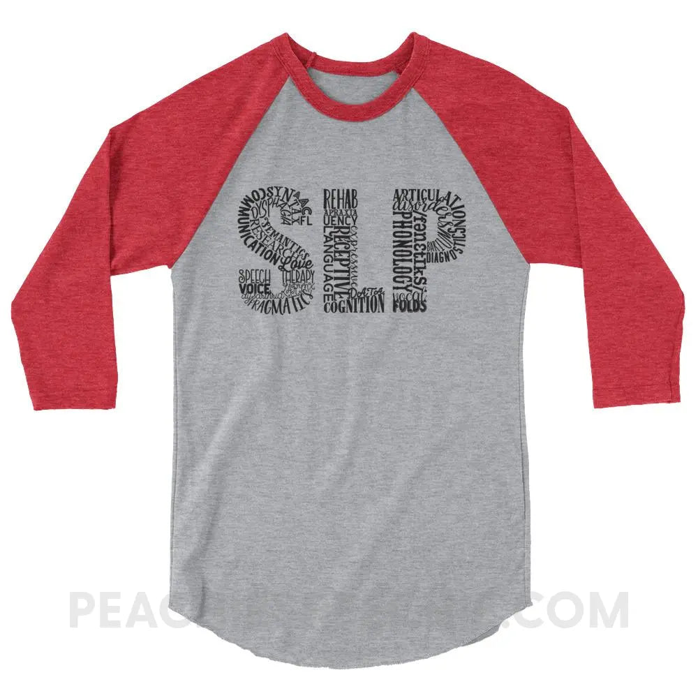 Typographic SLP Baseball Tee - Heather Grey/Heather Red / XS - T-Shirts & Tops peachiespeechie.com