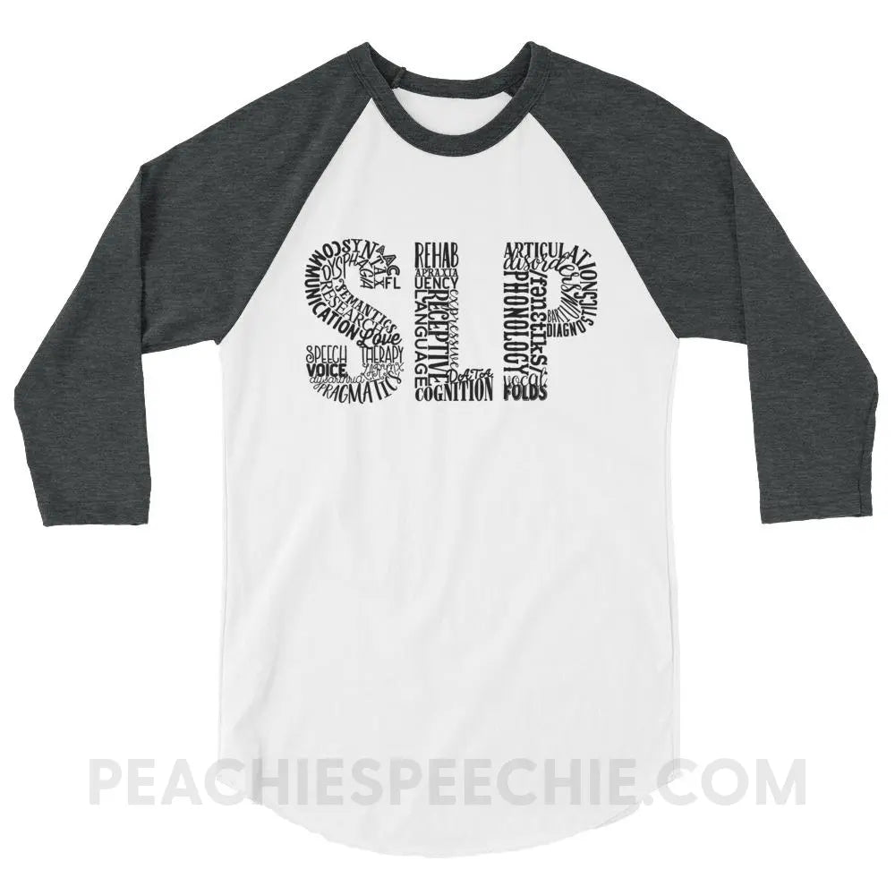 Typographic SLP Baseball Tee - White/Heather Charcoal / XS - T-Shirts & Tops peachiespeechie.com