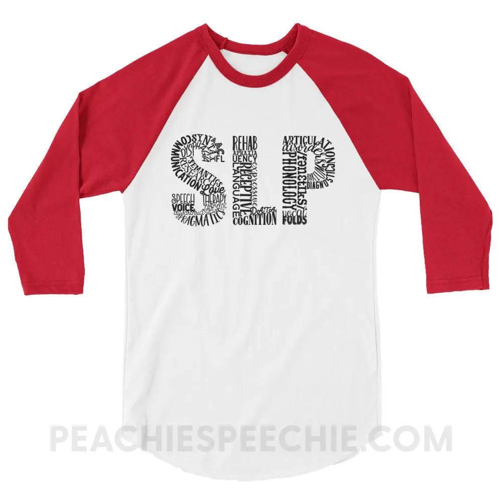 Typographic SLP Baseball Tee - White/Red / XS - T-Shirts & Tops peachiespeechie.com