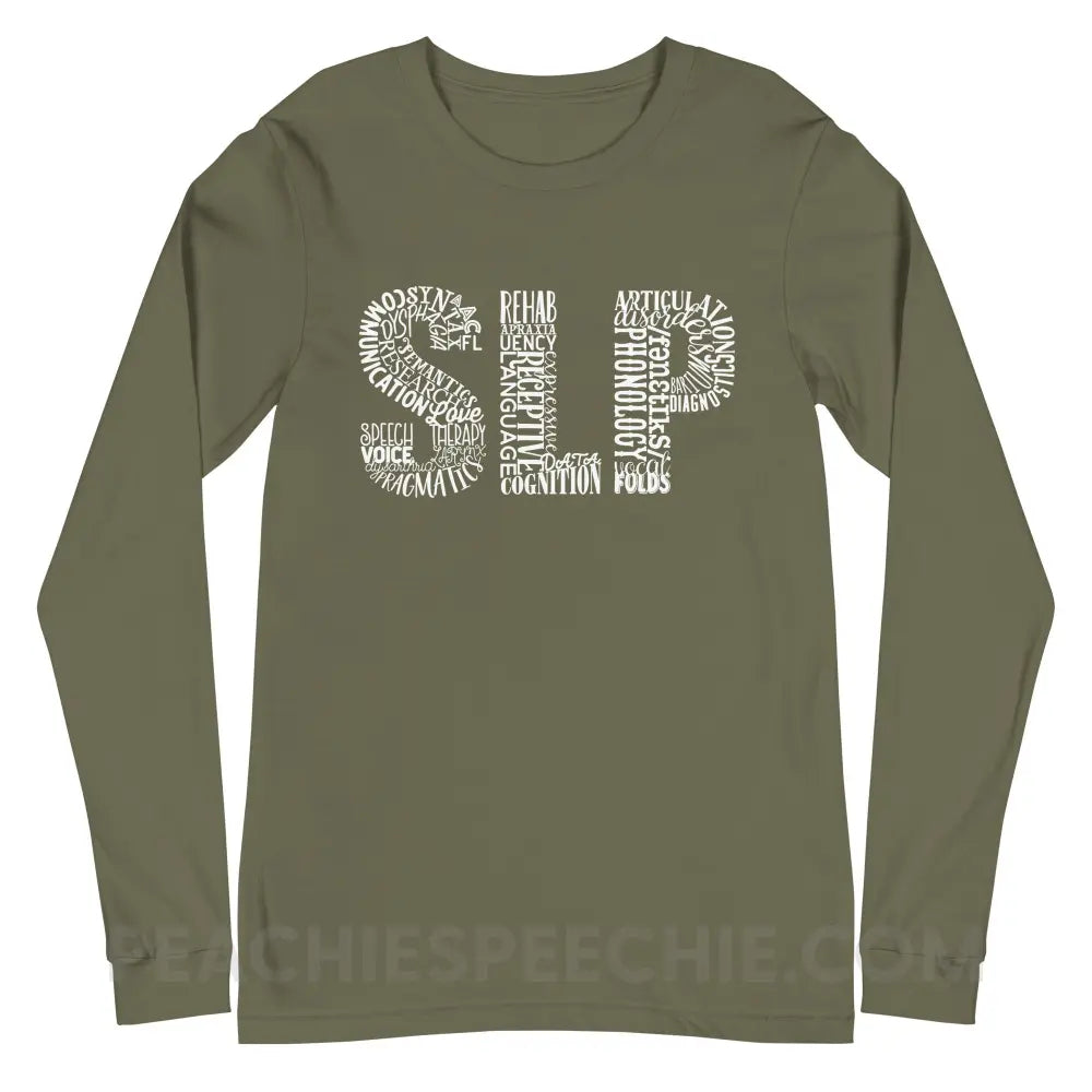 Typographic SLP Long Premium Sleeve - Military Green / S - T-Shirts & Tops peachiespeechie.com