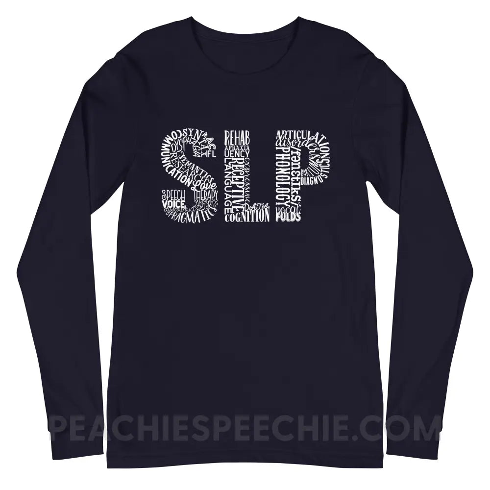 Typographic SLP Long Premium Sleeve - Navy / S - T-Shirts & Tops peachiespeechie.com