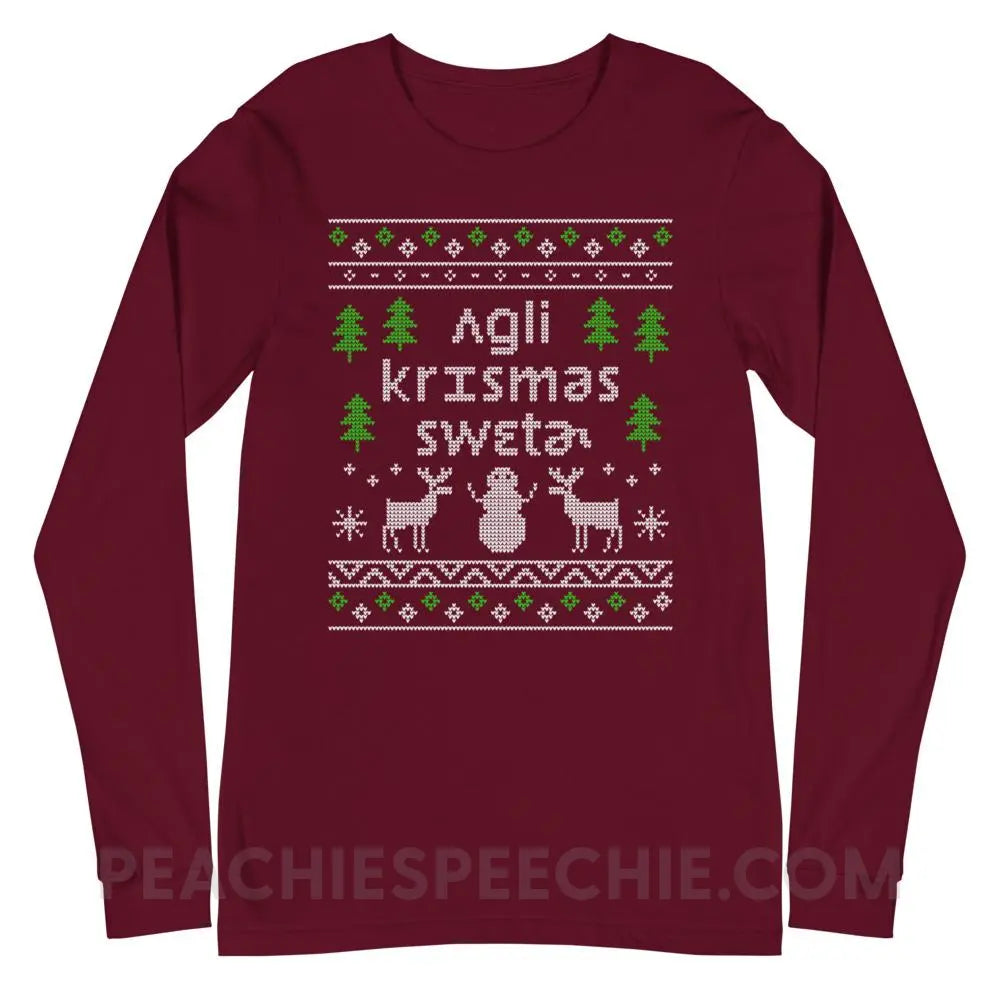 Ugly Christmas Sweater Premium Long Sleeve - Maroon / XS - peachiespeechie.com