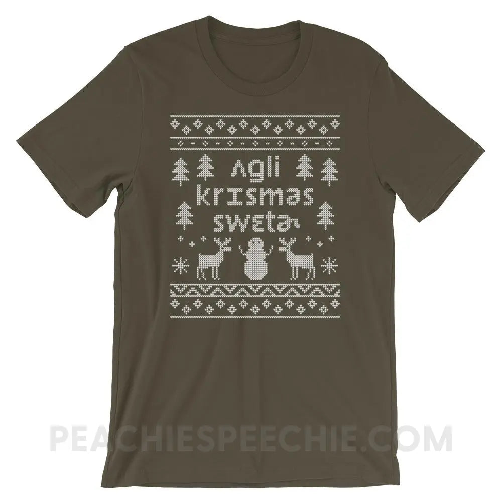 Ugly Christmas Sweater Premium Soft Tee - Army / S - T-Shirts & Tops peachiespeechie.com