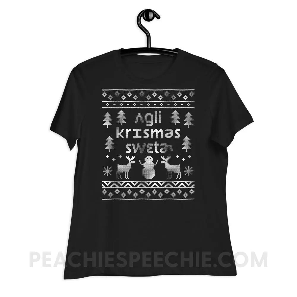 Ugly Christmas Sweater Women’s Relaxed Tee - Black / S - T-Shirts & Tops peachiespeechie.com