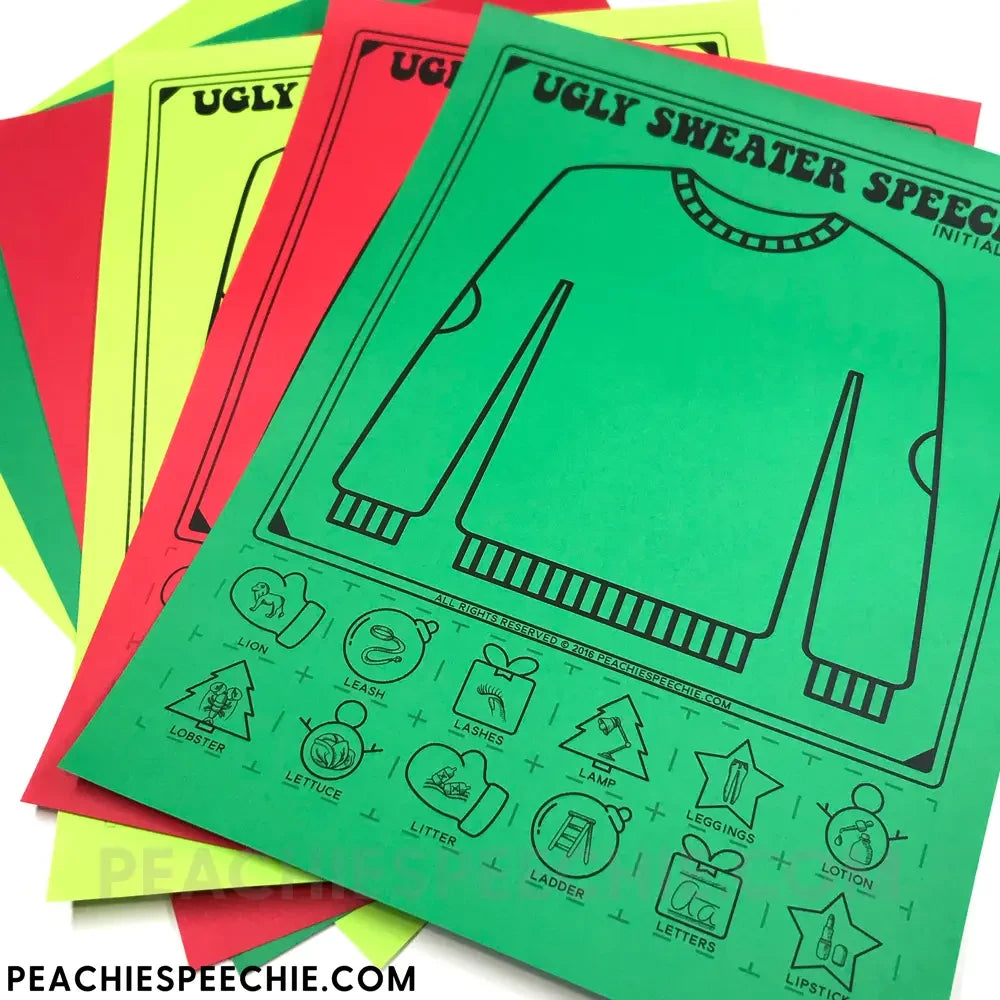 Ugly Sweater Speech & Language Craft for Christmas - Materials peachiespeechie.com