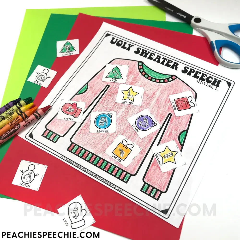 Ugly Sweater Speech & Language Craft for Christmas - Materials peachiespeechie.com