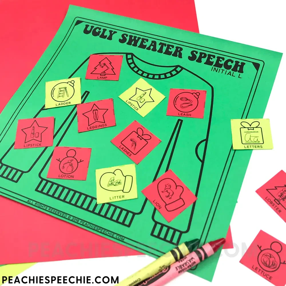 Ugly Sweater Speech & Language Craft for Christmas - Materials peachiespeechie.com