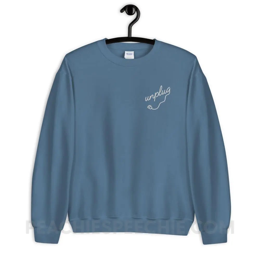 Unplug Embroidered Classic Sweatshirt - Indigo Blue / S - peachiespeechie.com