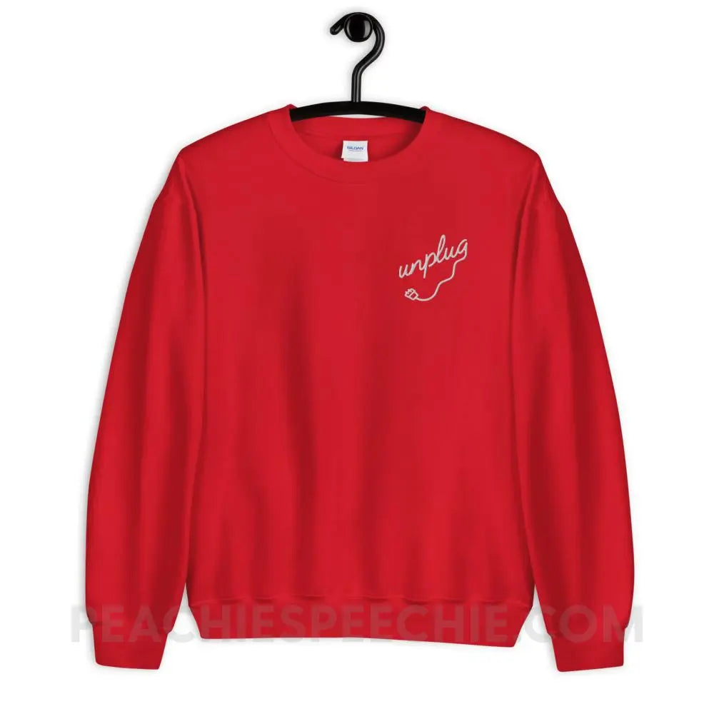 Unplug Embroidered Classic Sweatshirt - Red / S - peachiespeechie.com