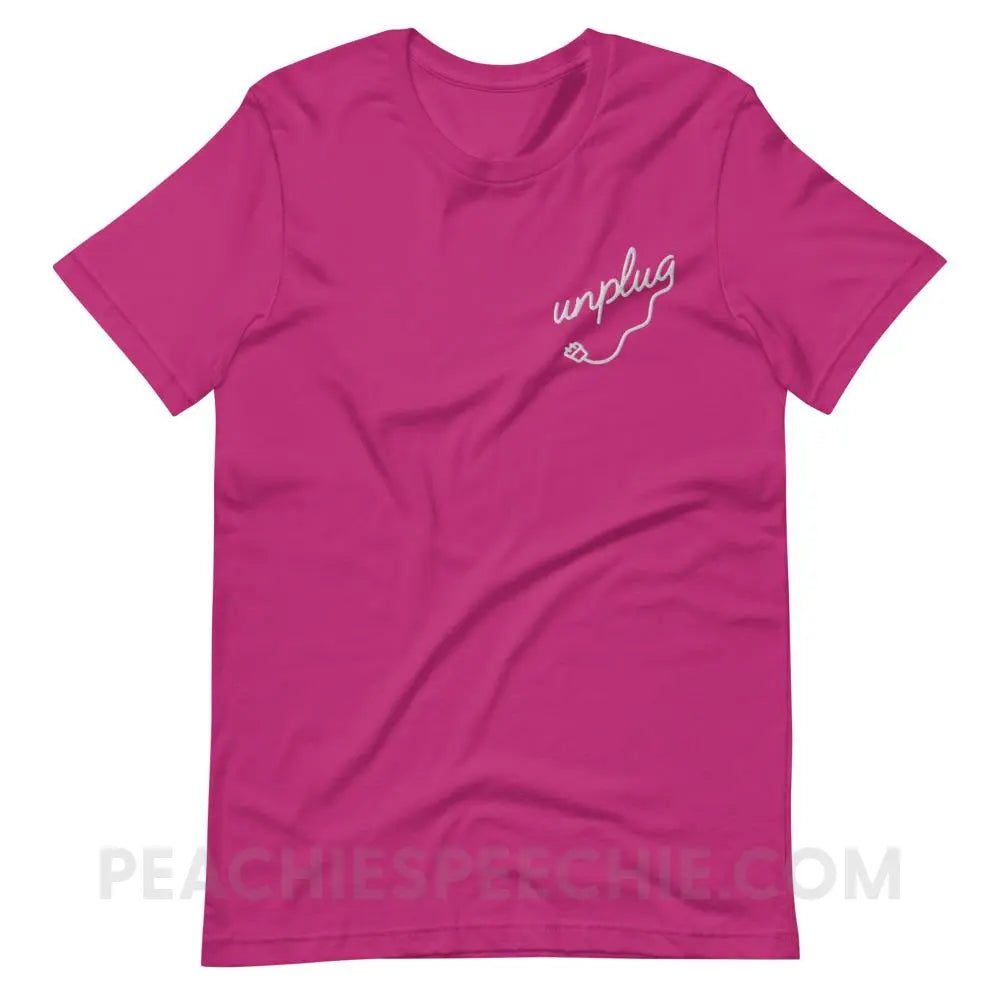 Unplug Embroidered Premium Soft Tee - Berry / S - T-Shirts & Tops peachiespeechie.com