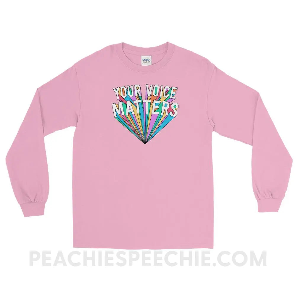 Your Voice Matters Long Sleeve Tee - Light Pink / S - T-Shirts & Tops peachiespeechie.com