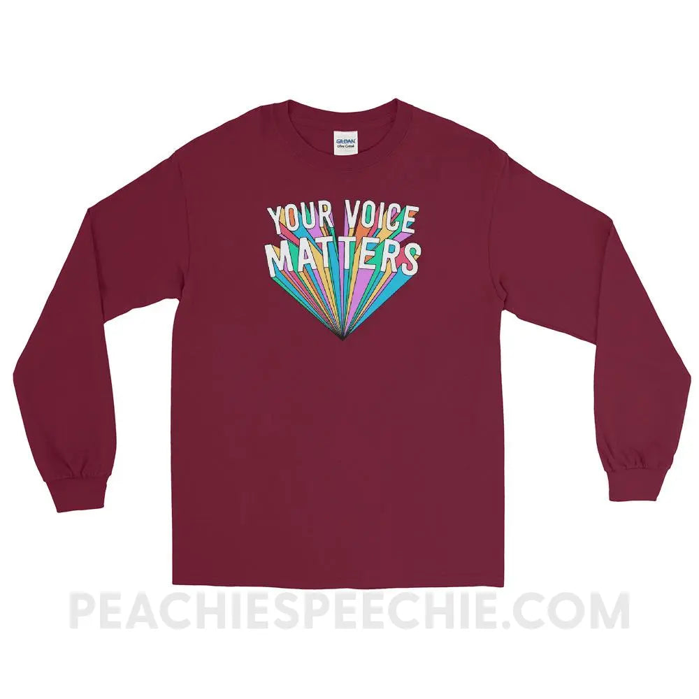 Your Voice Matters Long Sleeve Tee - Maroon / S - T-Shirts & Tops peachiespeechie.com
