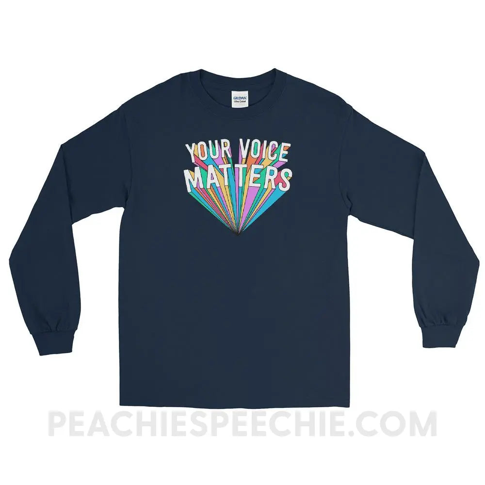 Your Voice Matters Long Sleeve Tee - Navy / S - T-Shirts & Tops peachiespeechie.com
