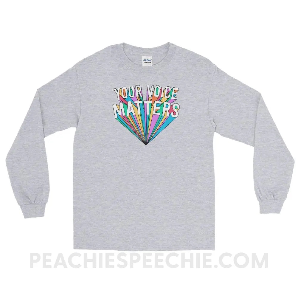 Your Voice Matters Long Sleeve Tee - Sport Grey / S - T-Shirts & Tops peachiespeechie.com