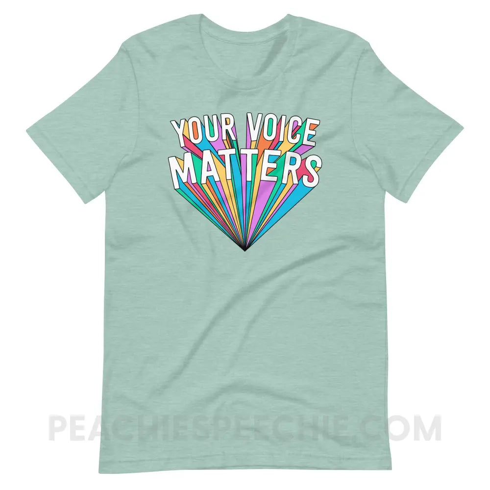 Your Voice Matters Premium Soft Tee - Heather Prism Dusty Blue / XS - T-Shirts & Tops peachiespeechie.com