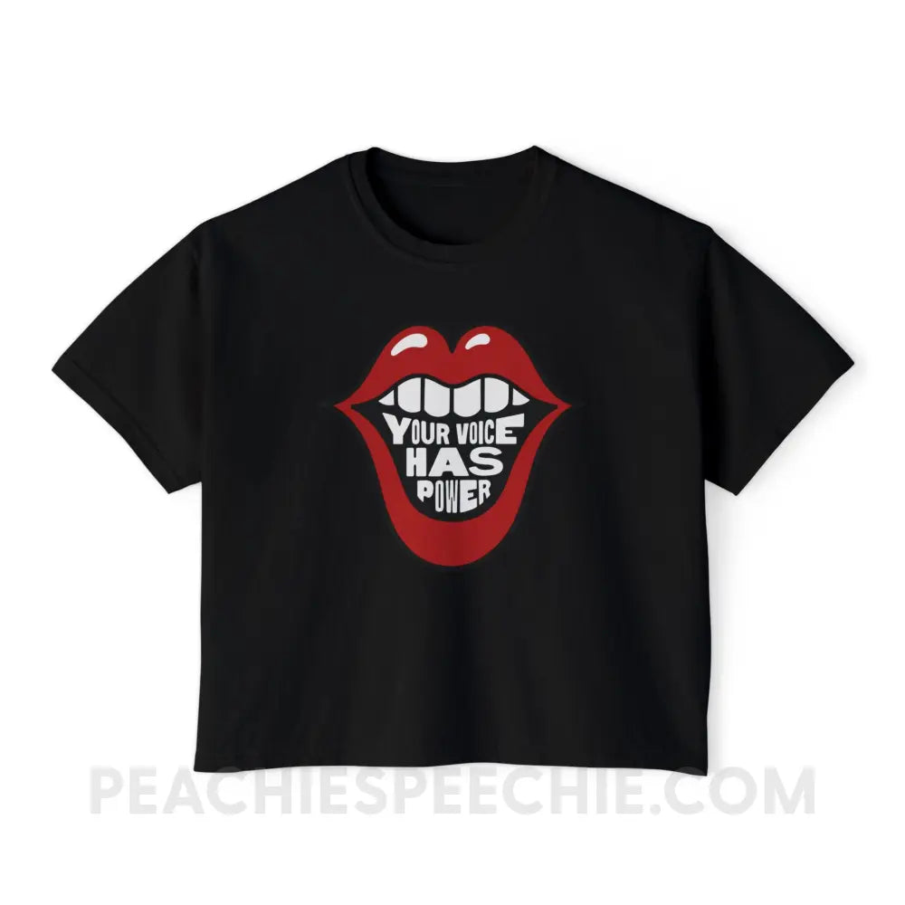 Your Voice Has Power Mouth Comfort Colors Boxy Tee - Black / S - T-Shirt peachiespeechie.com