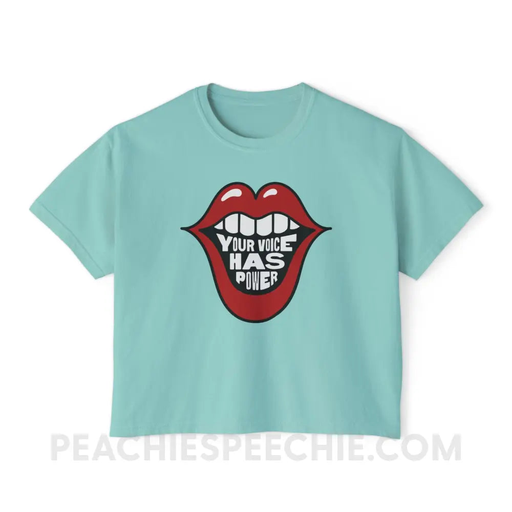 Your Voice Has Power Mouth Comfort Colors Boxy Tee - Chalky Mint / S - T-Shirt peachiespeechie.com