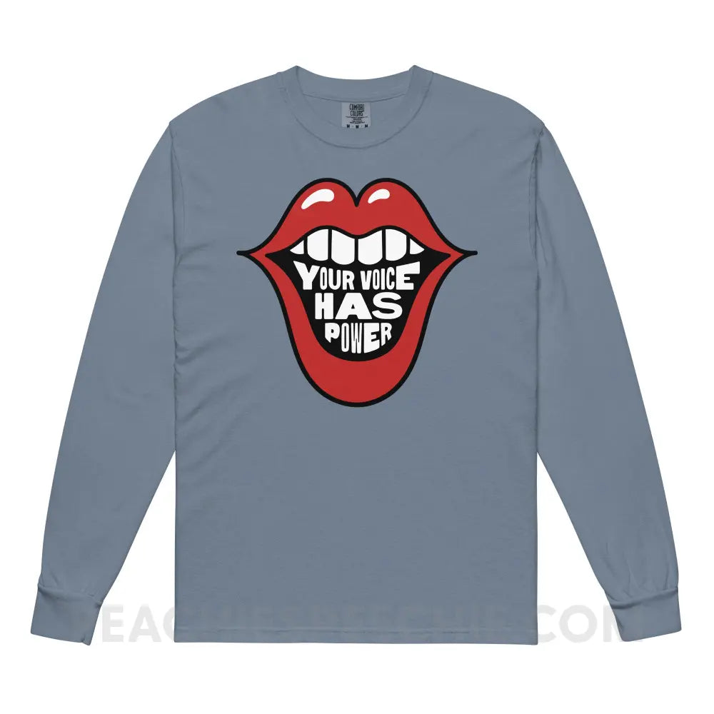 Your Voice Has Power Mouth Comfort Colors Long Sleeve - Blue Jean / S - peachiespeechie.com