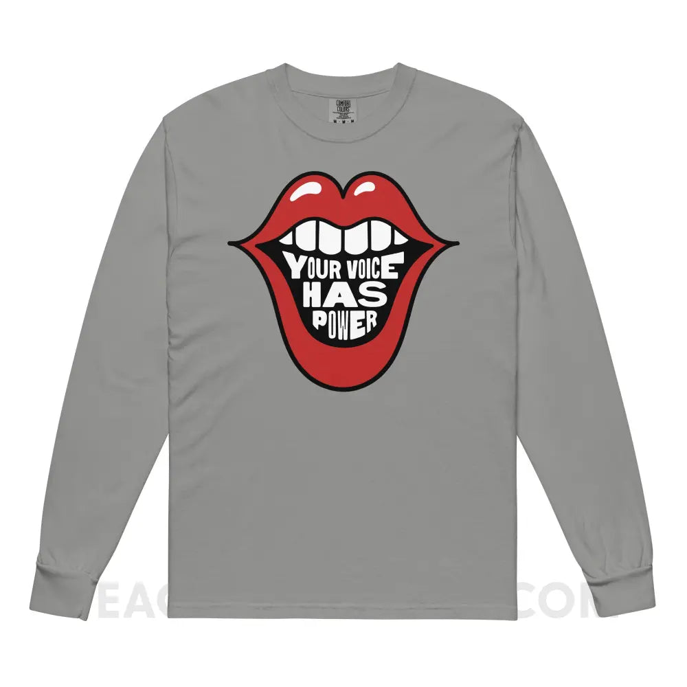 Your Voice Has Power Mouth Comfort Colors Long Sleeve - Grey / S - peachiespeechie.com