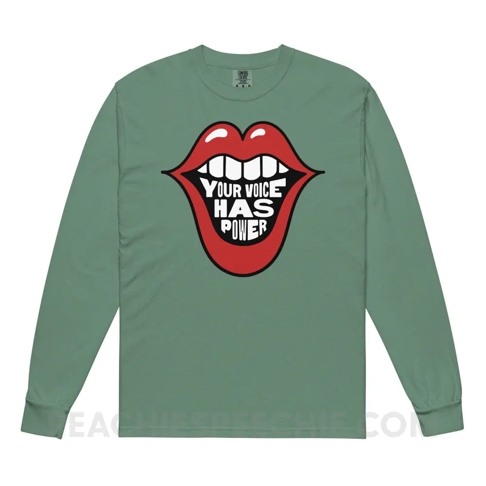 Your Voice Has Power Mouth Comfort Colors Long Sleeve - Light Green / S - peachiespeechie.com