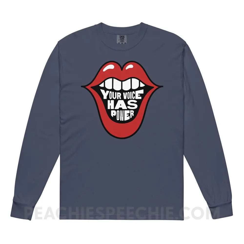 Your Voice Has Power Mouth Comfort Colors Long Sleeve - Navy / S - peachiespeechie.com
