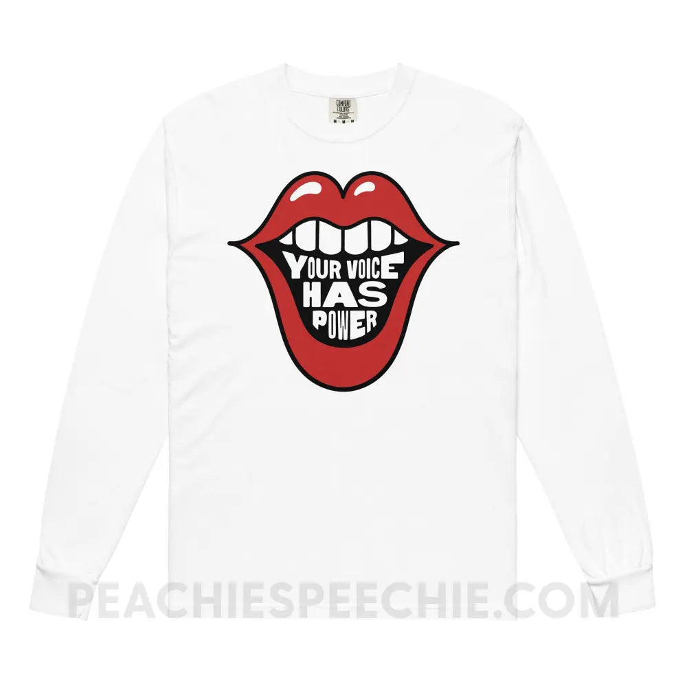 Your Voice Has Power Mouth Comfort Colors Long Sleeve - White / S - peachiespeechie.com