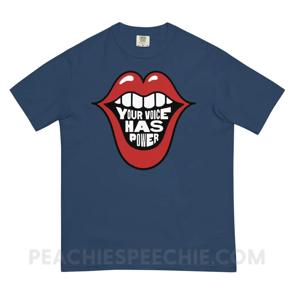Your Voice Has Power Mouth Comfort Colors Tee - True Navy / S - peachiespeechie.com