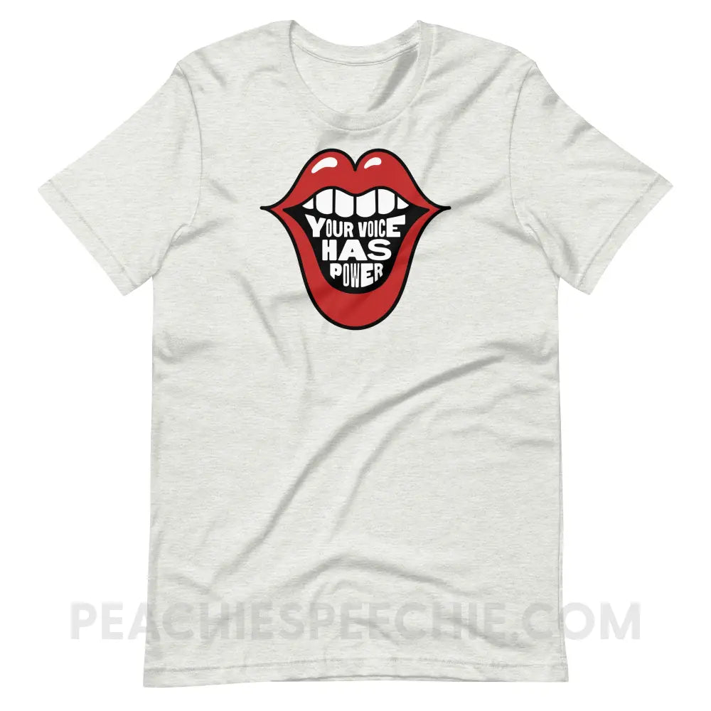 Your Voice Has Power Mouth Premium Soft Tee - Ash / S - peachiespeechie.com