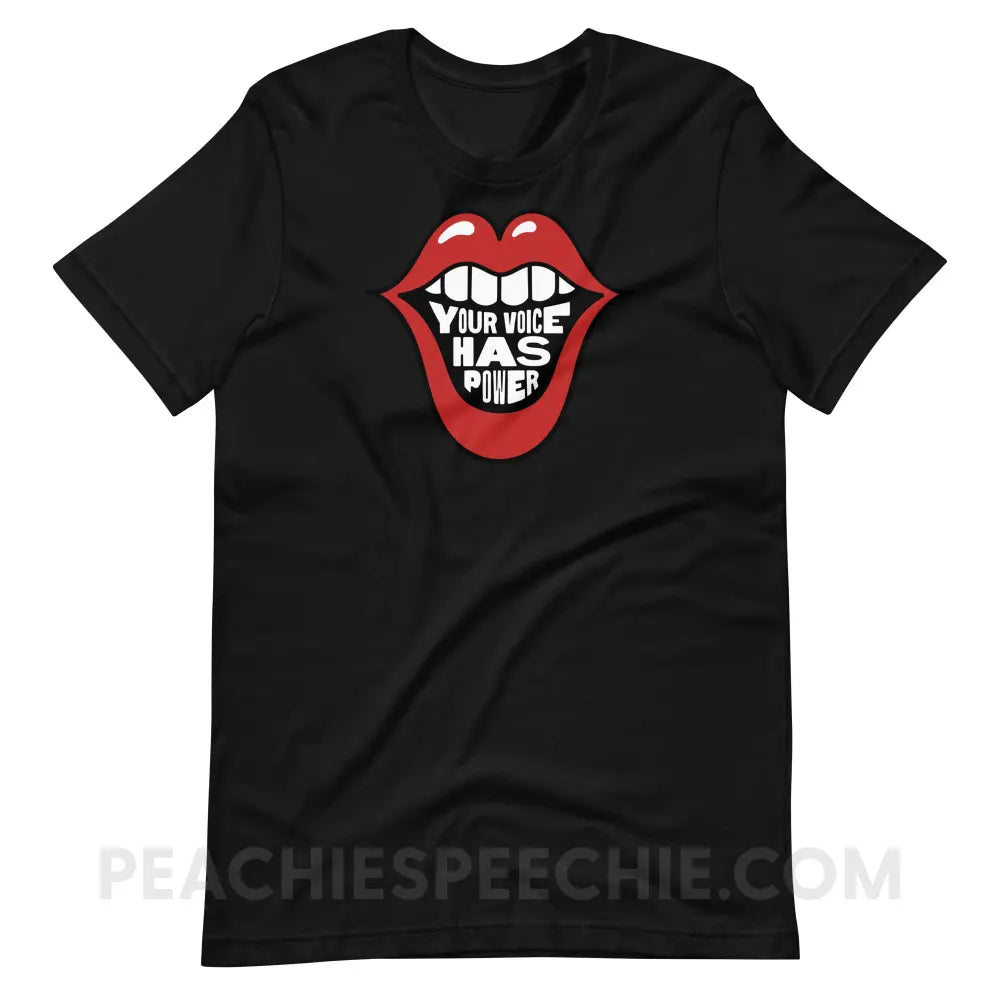 Your Voice Has Power Mouth Premium Soft Tee - Black / S - peachiespeechie.com