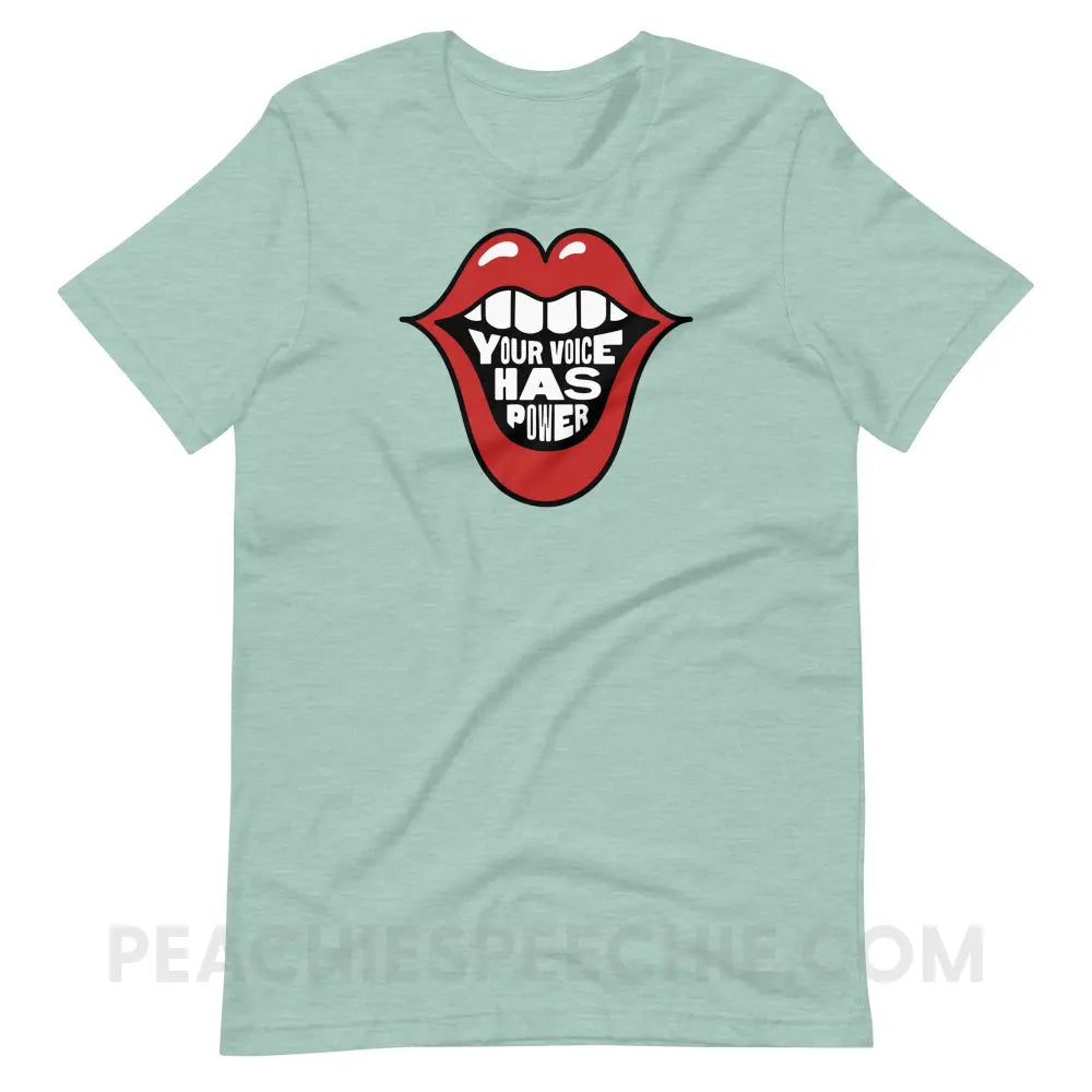 Your Voice Has Power Mouth Premium Soft Tee - Heather Prism Dusty Blue / S - peachiespeechie.com