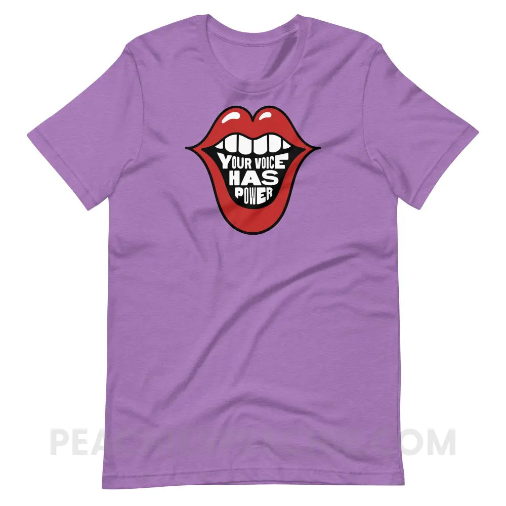 Your Voice Has Power Mouth Premium Soft Tee - Heather Team Purple / S - peachiespeechie.com