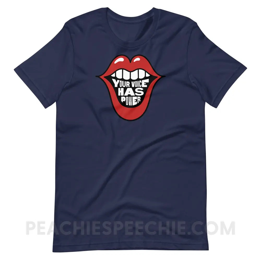 Your Voice Has Power Mouth Premium Soft Tee - Navy / S - peachiespeechie.com