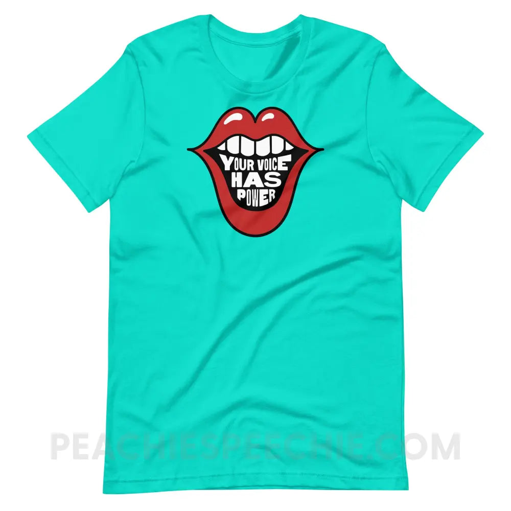 Your Voice Has Power Mouth Premium Soft Tee - Teal / S - peachiespeechie.com