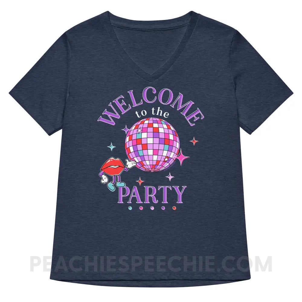 Welcome To The Party Premium Women’s V-Neck - Heather Navy / S - peachiespeechie.com