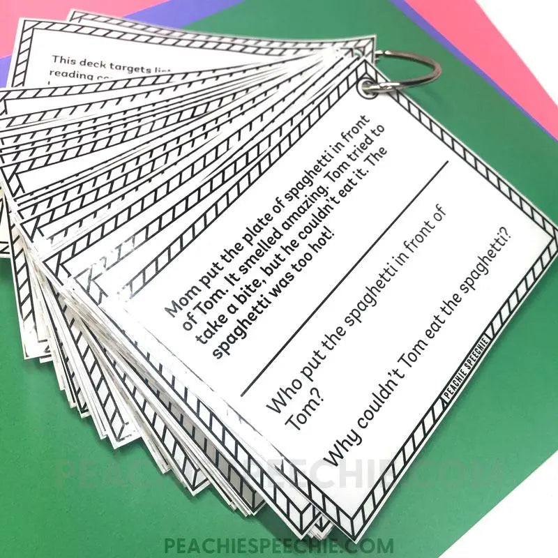 WH-Questions and Comprehension Card Deck BUNDLE - Materials peachiespeechie.com