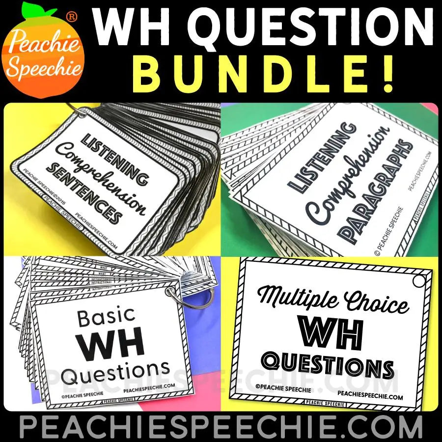 WH-Questions and Comprehension Card Deck BUNDLE - Materials peachiespeechie.com