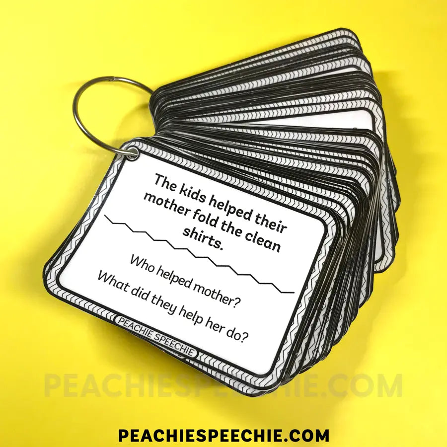 WH-Questions and Comprehension Card Deck BUNDLE - Materials peachiespeechie.com