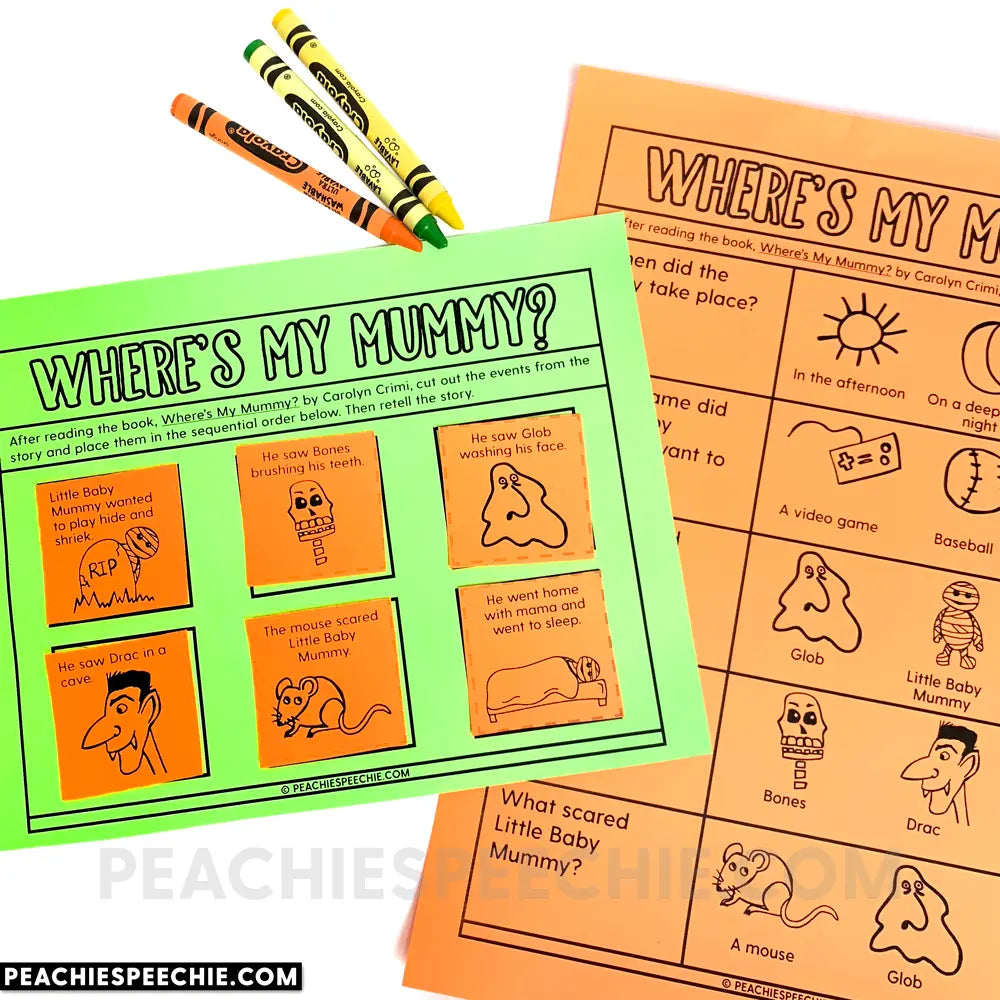 Where’s My Mummy Book Study Activities - Materials peachiespeechie.com