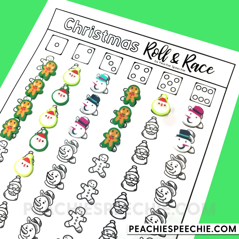 Winter Roll and Race - Open Ended Dice Game - Materials - peachiespeechie.com