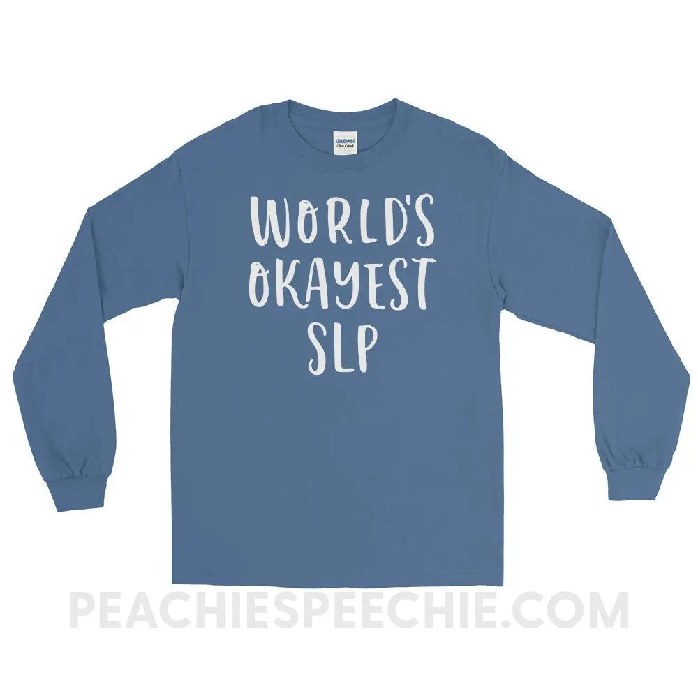 World’s Okayest SLP Long Sleeve Tee - Indigo Blue / S - T-Shirts & Tops peachiespeechie.com