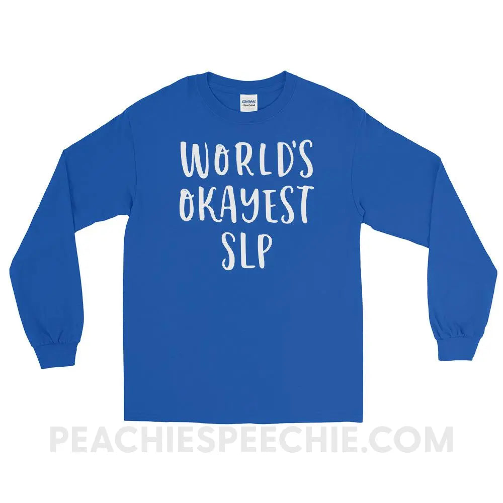 World’s Okayest SLP Long Sleeve Tee - Royal / S - T-Shirts & Tops peachiespeechie.com
