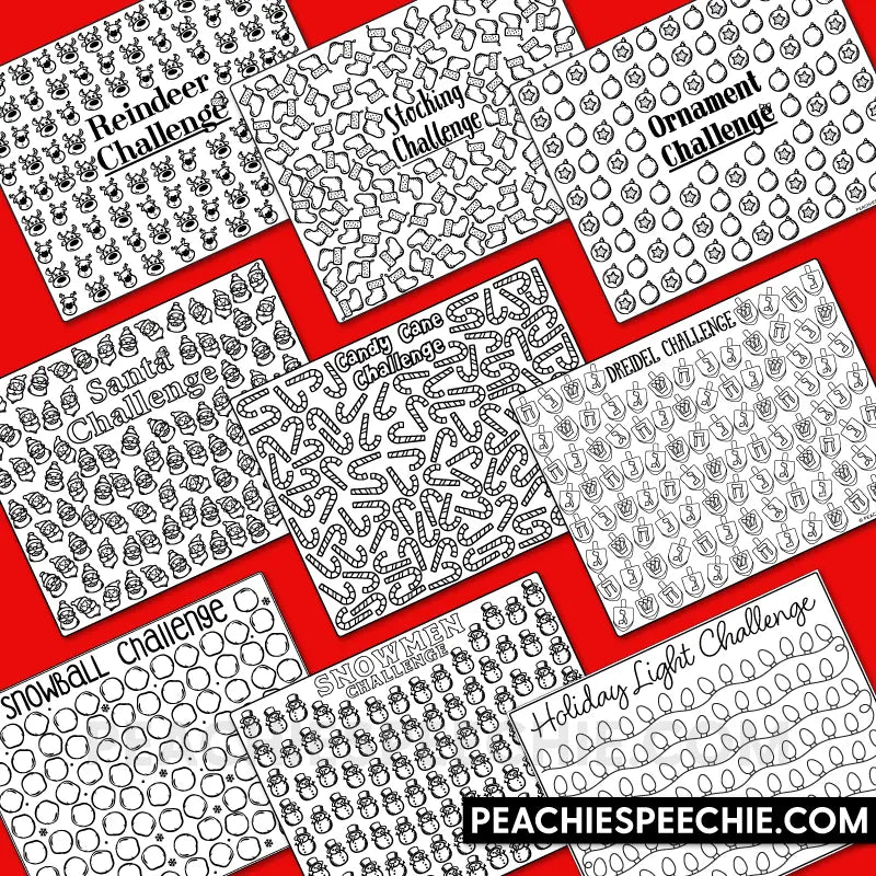 100 Trials Articulation Winter Holiday Challenges - Materials peachiespeechie.com