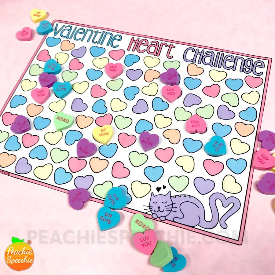 100 Trials Valentine Heart Challenge - Materials peachiespeechie.com