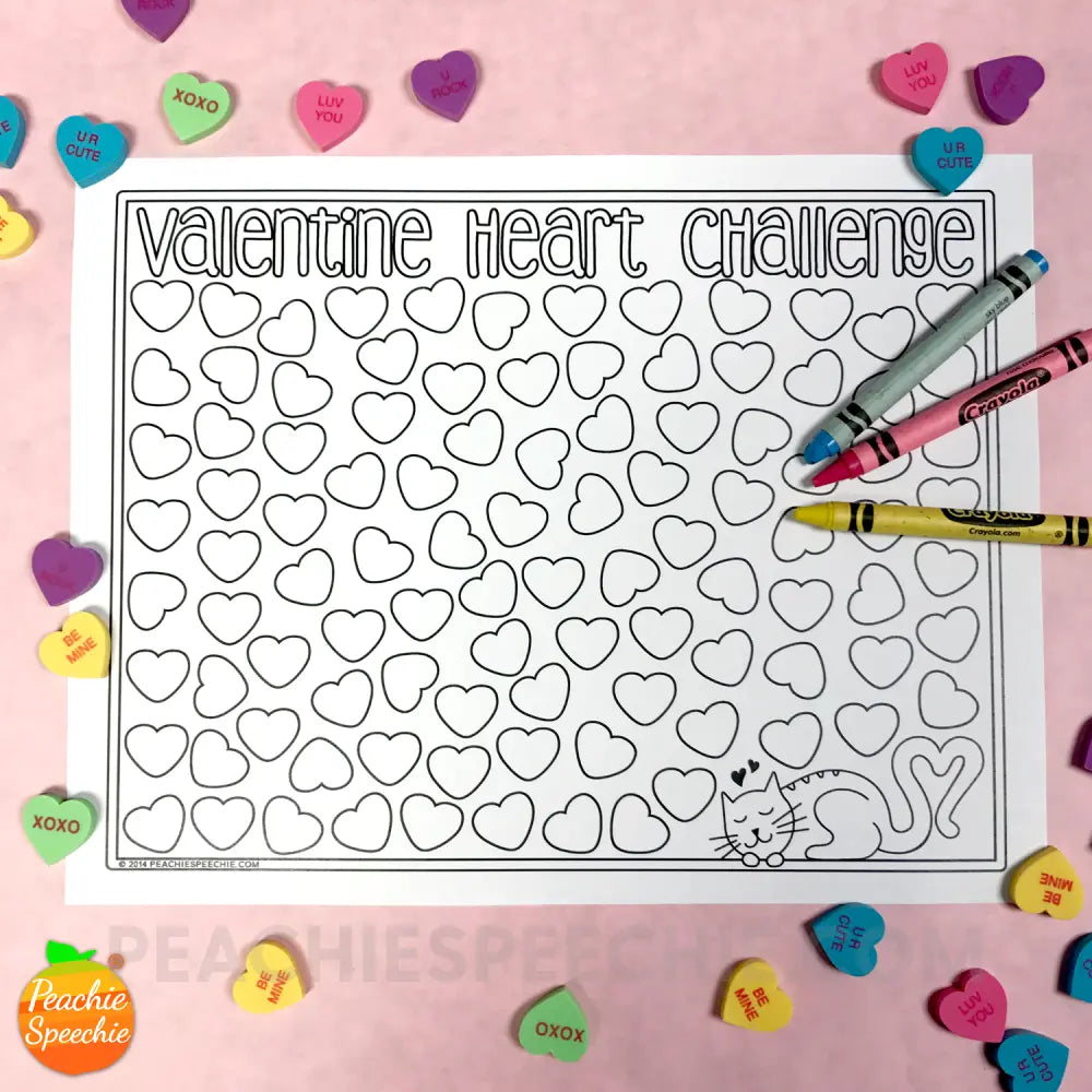 100 Trials Valentine Heart Challenge - Materials peachiespeechie.com