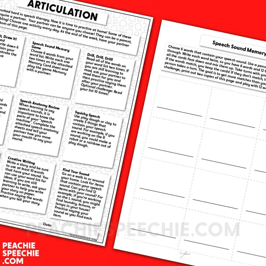 Articulation Home Practice - Materials peachiespeechie.com
